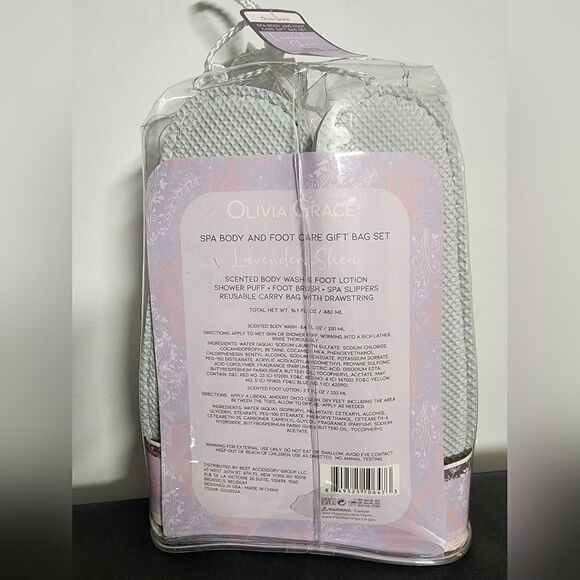Olivia Grace Spa Body and Foot Care Gift Bag Set Lavender Shea Slippers - Picture 2 of 3